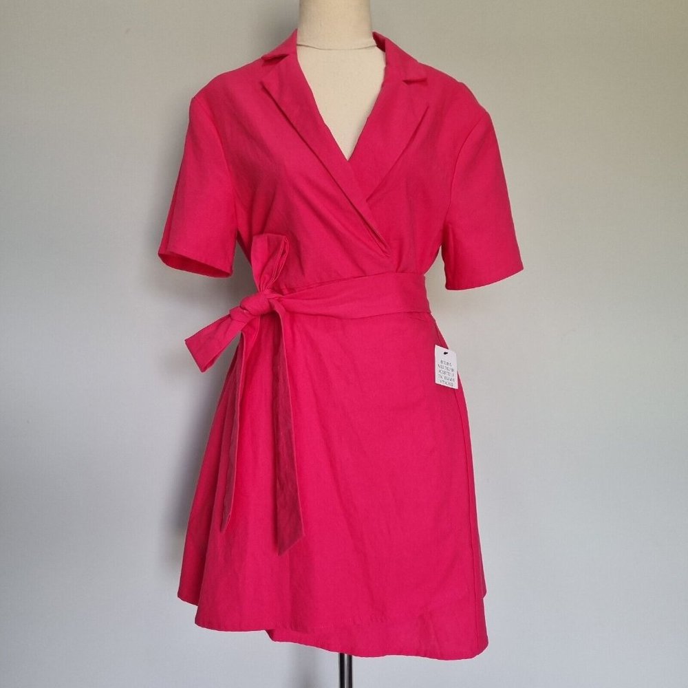 The Fated Pink Linen Blend Wrap Blazer Mini Dress Size 12 - Picture 2 of 6
